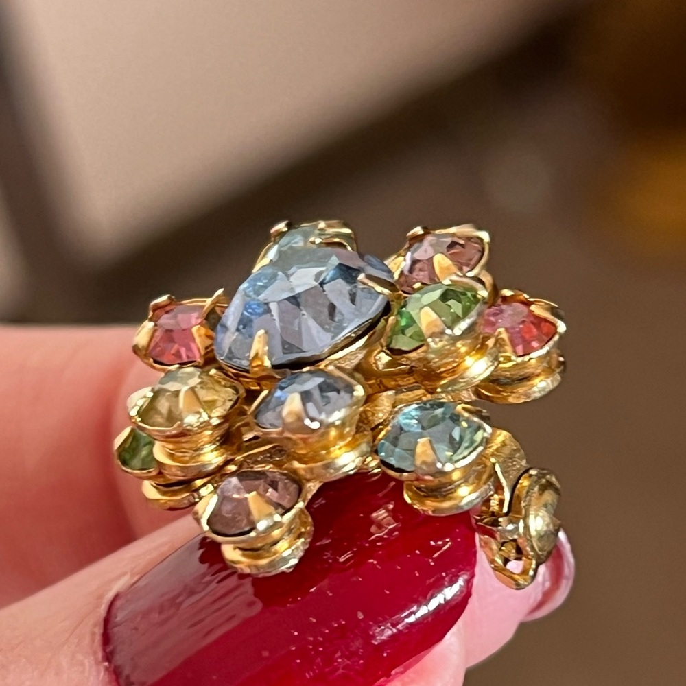 Vintage antique art deco Retro Crystal Pastel fruit salad Mini Flower Brooch - Picture 3 of 13